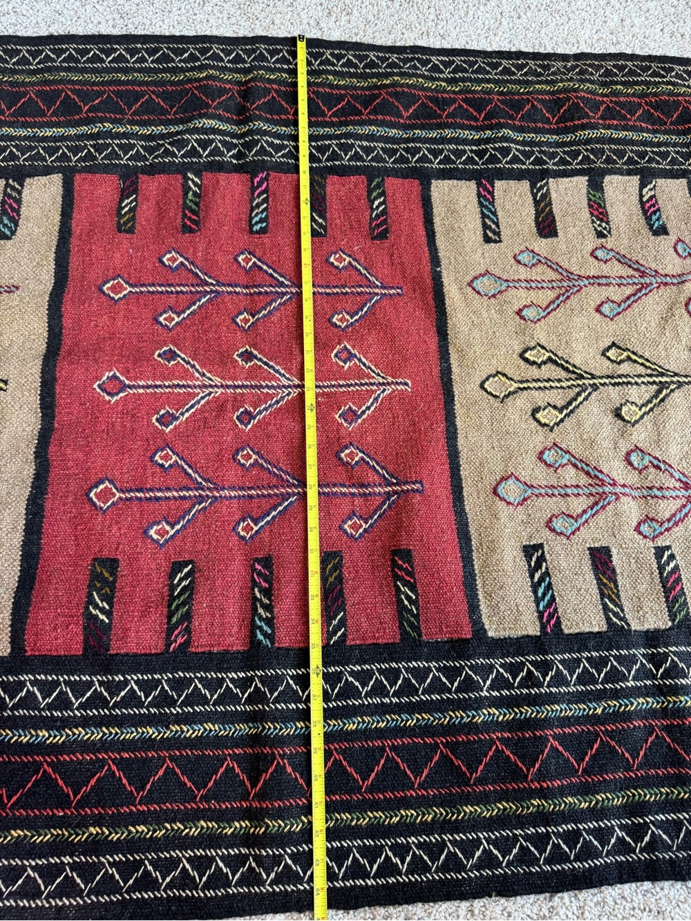 Handwoven Decorative Area Rug in Red and Tan - Picture 7 of 7
